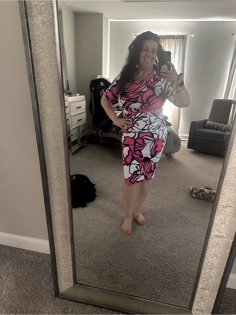 Bisou Bisou Hot Pink and Black Floral Dress